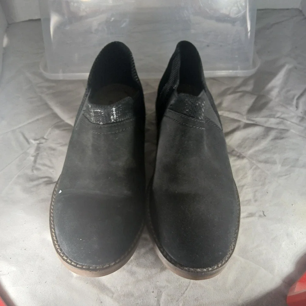 Clarks Collection Black Nubuck Leather Slip On Ankle Booties Shooties Womens 7 M